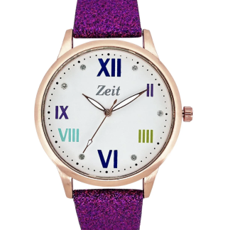 Reloj Zeit Análogo para Dama con Correa de Tacto Piel y Textura Glitter